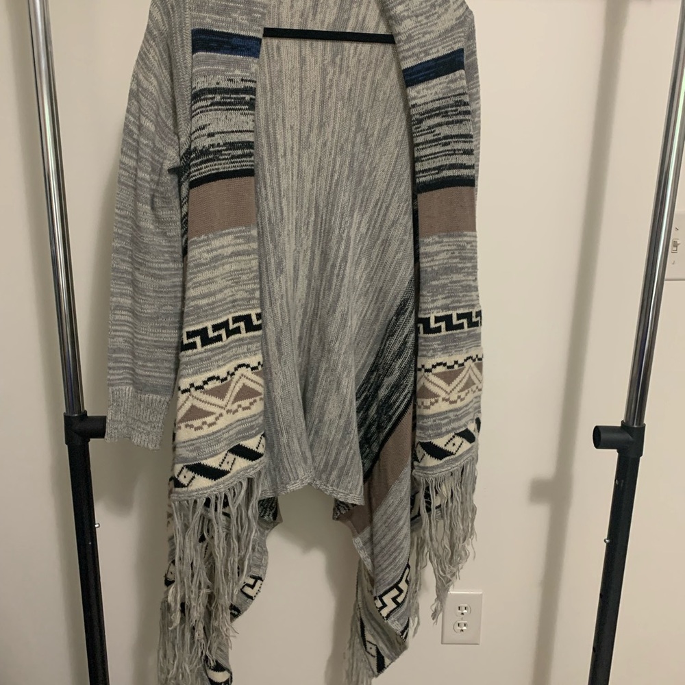 Aztec Patterned Fringe Cardigan